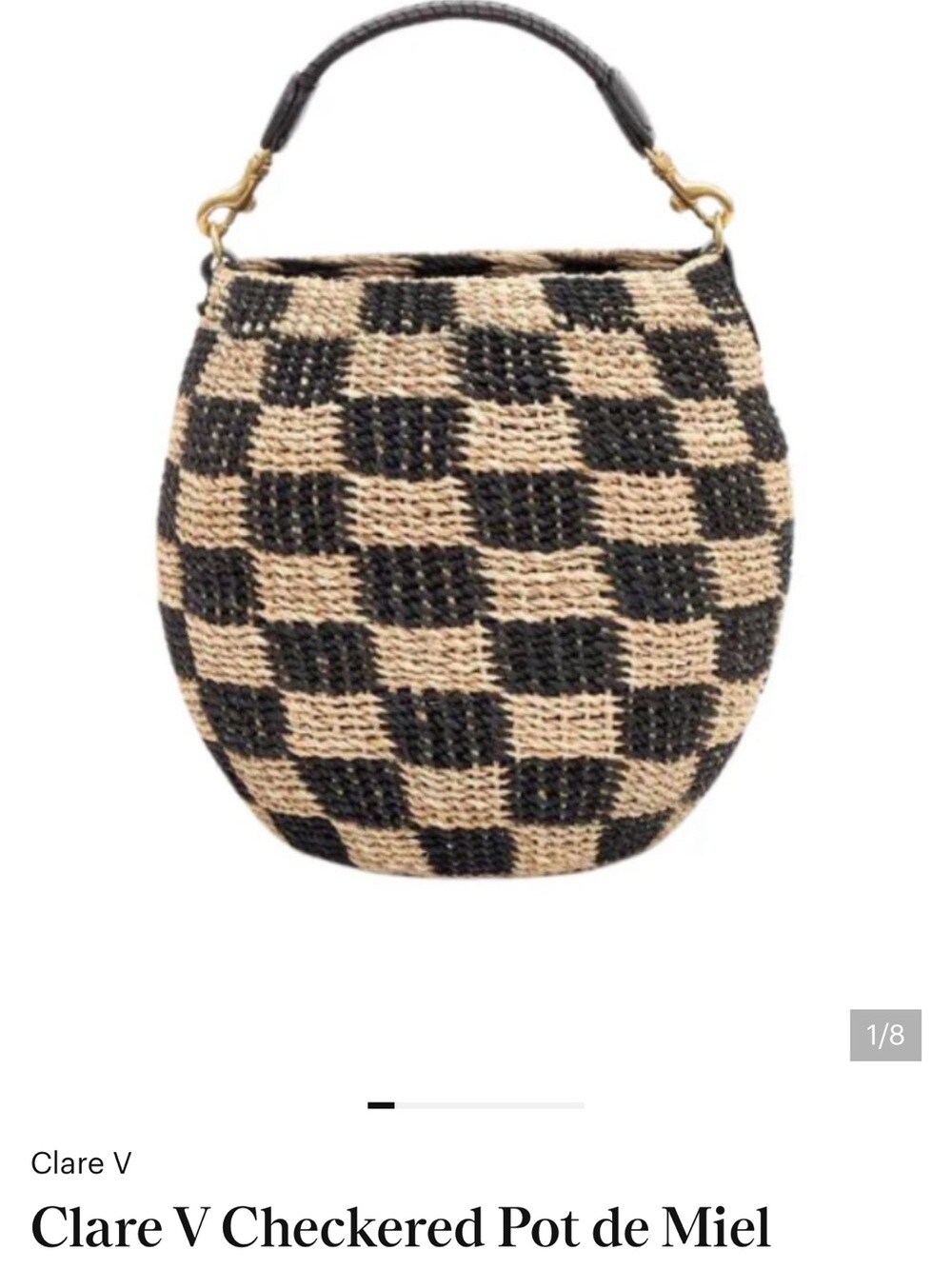 Clare V Checkered Woven Handbag in Black & Natural - Picture 1 of 6